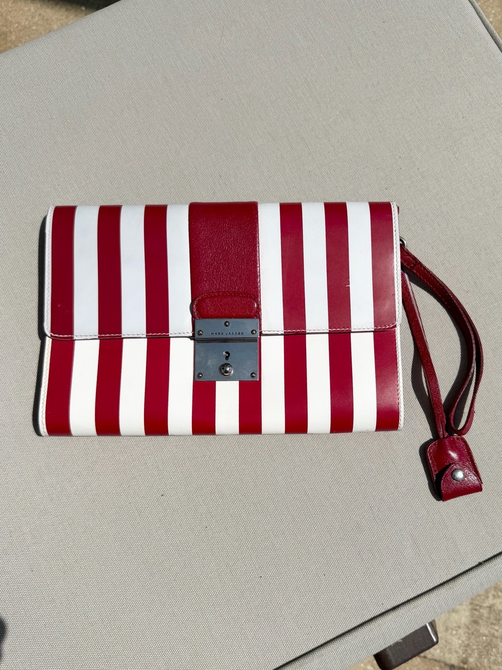 Marc Jacobs Isobel Runway Red White Striped Leather Push Lock Clutch Bag Vintage - Picture 7 of 16